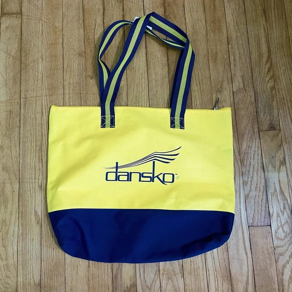 Dansko Logo Large‎ Yellow and Navy Blue Zip Close Tote Book Beach Bag by Air-Tex